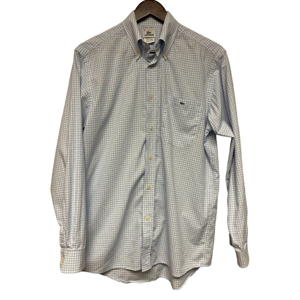 LACOSTE Blue White Gingham Check Long Sleeve Button Down Shirt Men's 40 Med